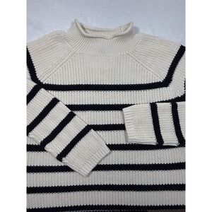 Fishermen Nautical Cream Blue Stripes Heavy Knit Sweater L Pullover Talbots